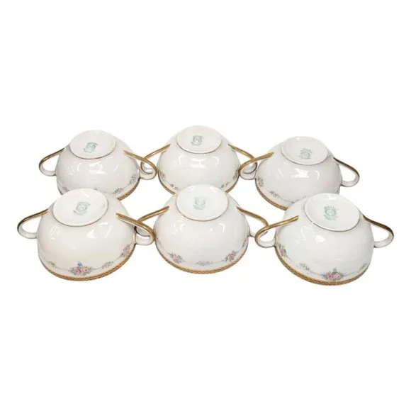 Antique Noritake M Bouillon Cup LOT OF 6 Roses Gold Encrusted N224 Double Handle